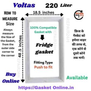 Exact size specification for Voltas 220 Liter Visi Cooler glass door gasket - 18.5 x 48.5 inches magnetic rubber seal.
