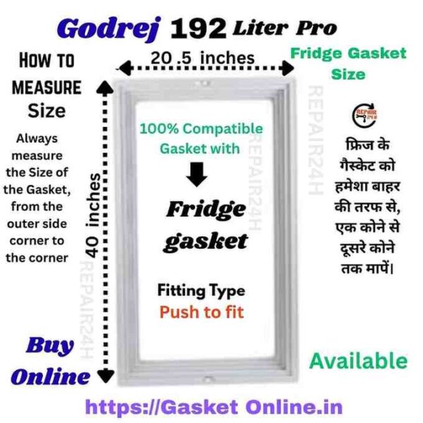 Godrej Edge Pro 192 Liter refrigerator ke door gasket ka exact size chart aur dimension guide.